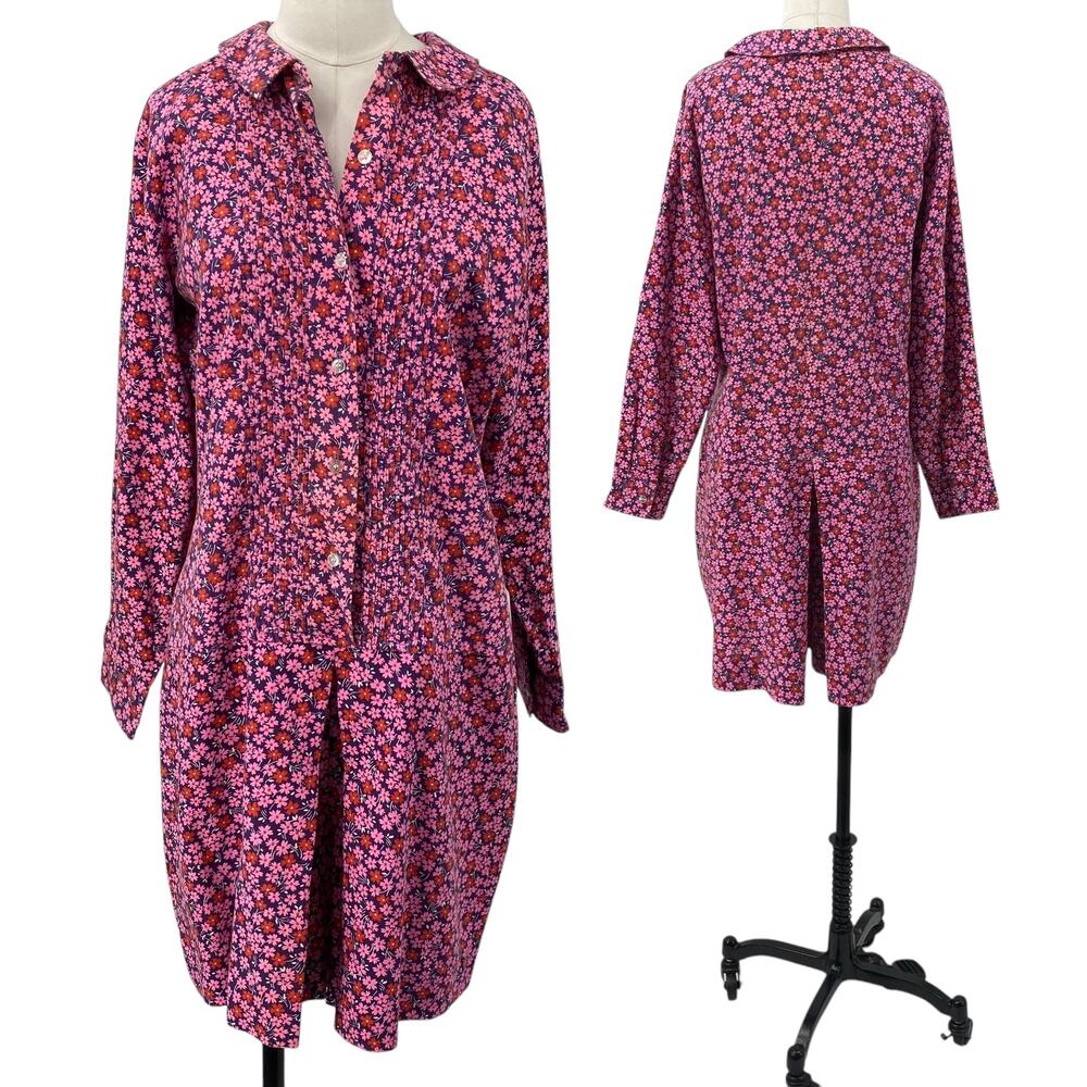 Vintage 70s Ditsy Floral Romper Shirtdress Button Down Long Sleeve Pink Purple